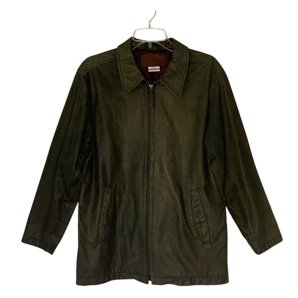 Vintage L.L. Bean Womens Leather Jacket SIZE M Army Green Lined Dressy Collared